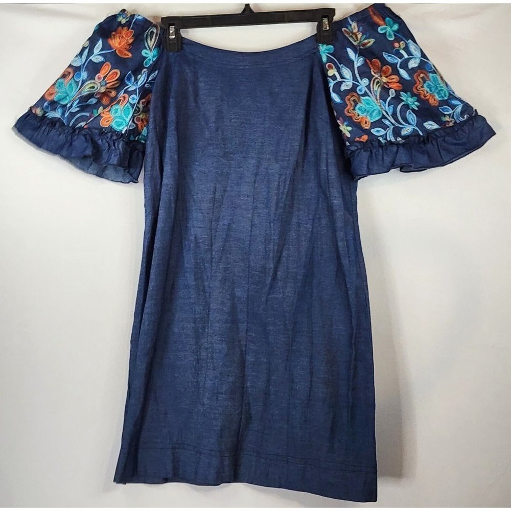 Signature by Robbie Bee Dress Womens 6 Floral Embroidered Ruffle Sleeve‎ Mini